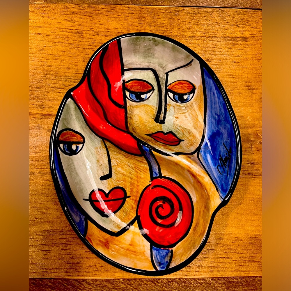 Hand painted “Picasso” ceramic dish. Great shape.